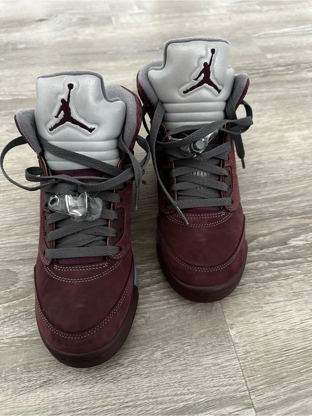 Jordan 5 Retro Burgundy and Gray Suede High-Top Sneakers
